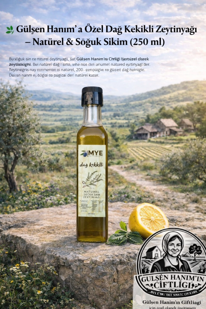 #99 - G&uuml;lşen Hanım&rsquo;a &Ouml;zel Dağ Kekikli Nat&uuml;rel Sızma Zeytinyağı (250 ml)