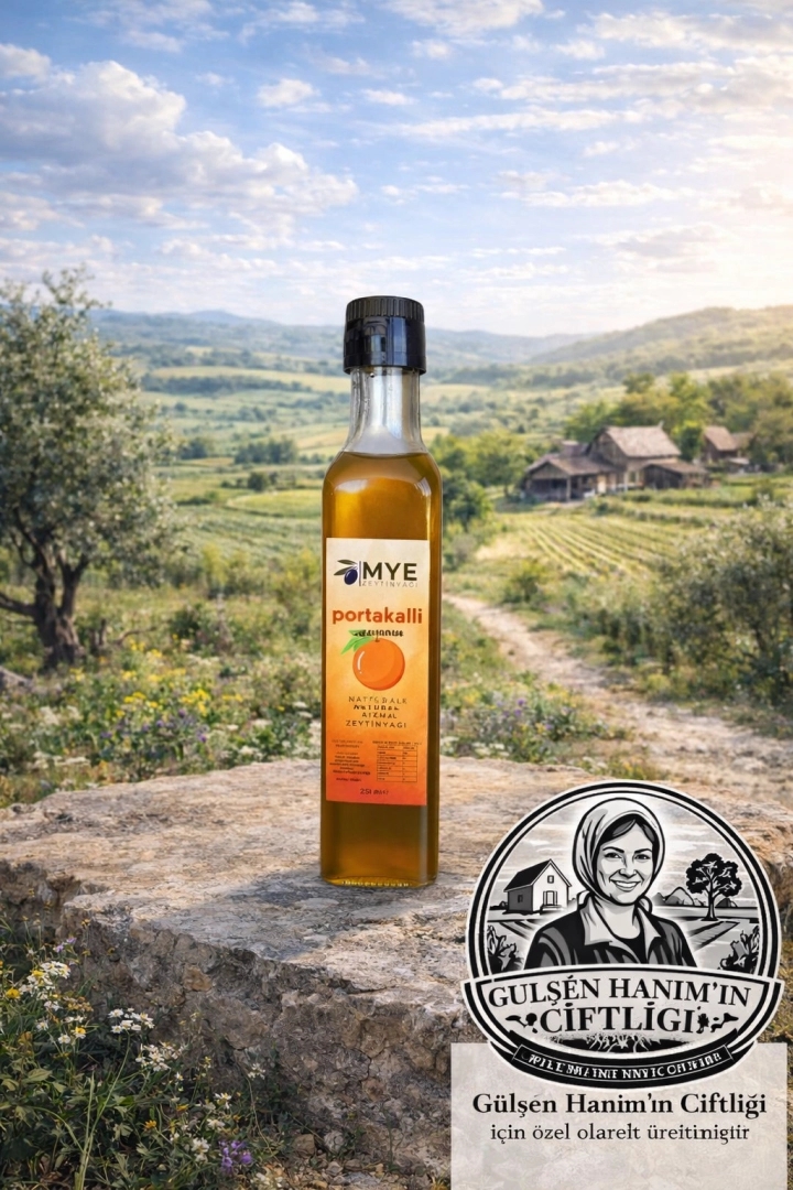 #102 - G&uuml;lşen Hanım&rsquo;a &Ouml;zel Portakallı Nat&uuml;rel Sızma Zeytinyağı (250 ml)