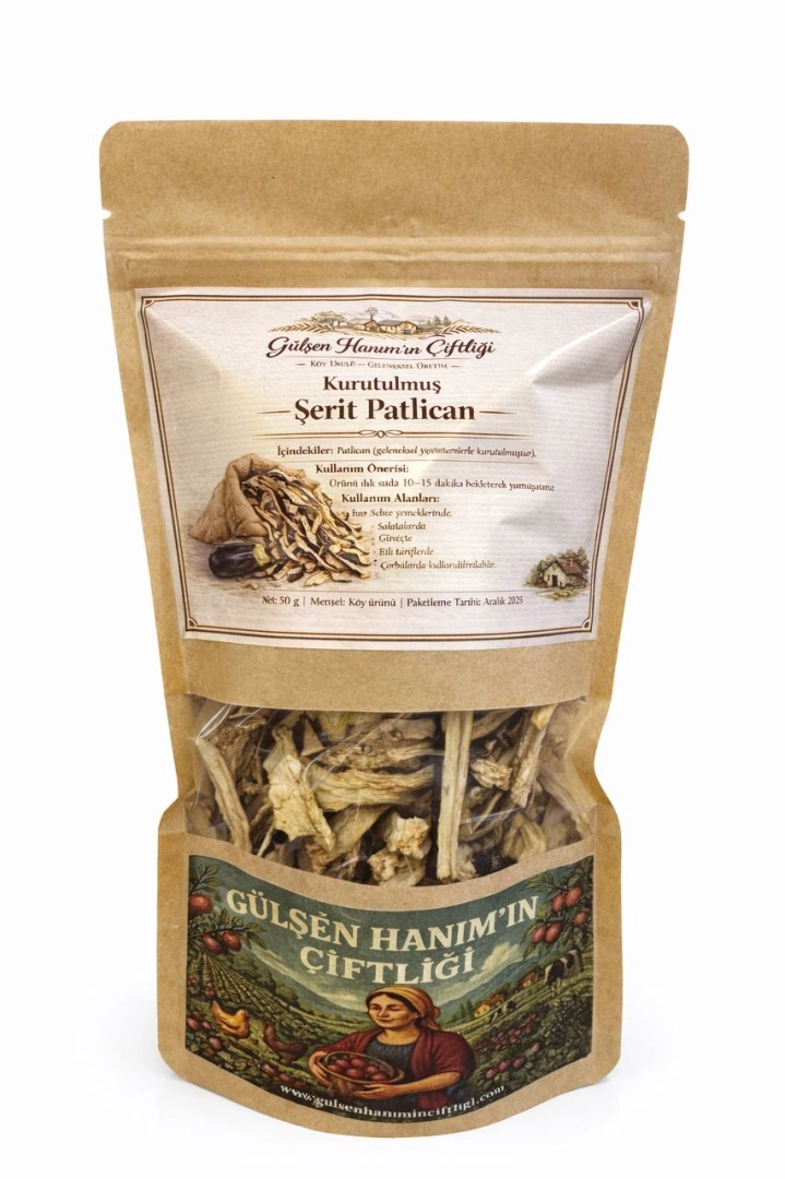 #23 - Geleneksel K&ouml;y Usul&uuml; Kurutulmuş Şerit Patlıcan 50 Gram